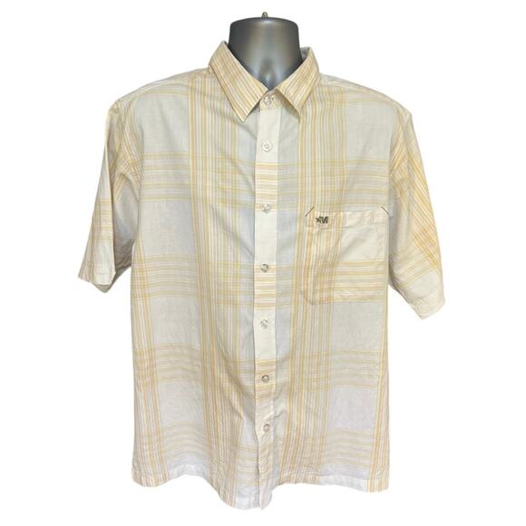 Mecca Yellow and White Check Short Sleeve Lightweight Cotton Button Down Size L - Picture 1 of 13